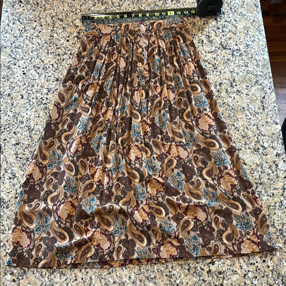 VINTAGE 26” waist Paisley Print Brown Skirt